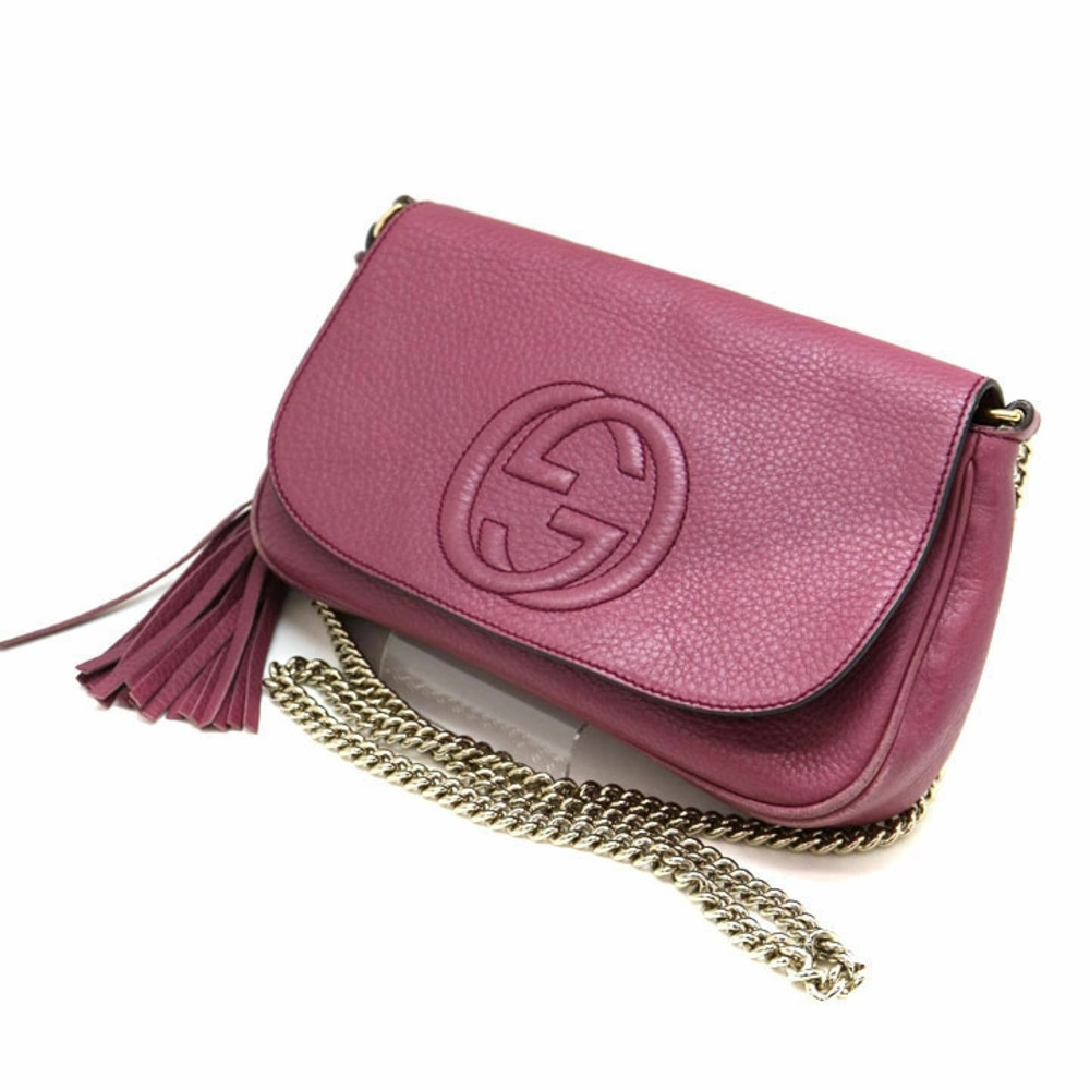 GUCCI Chain Shoulder Bag Leather Purple